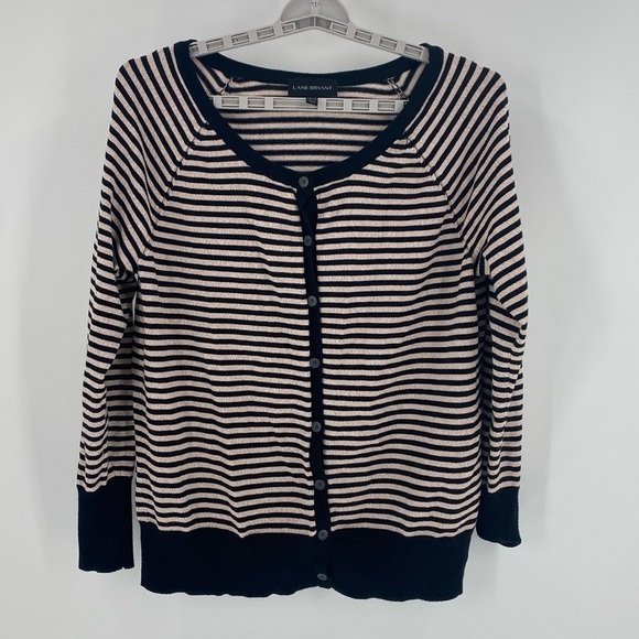 Lane Bryant black white rose gold metallic threaded button down cardigan - Picture 1 of 6